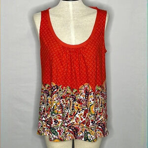 Akemi + Kin Cotton Knit Paisley Floral Tank with Cut Out Tie Neck - Size Small